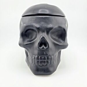 Matte Black Ceramic Skull Head Treat Jar Cookie Jar Seal Lid
